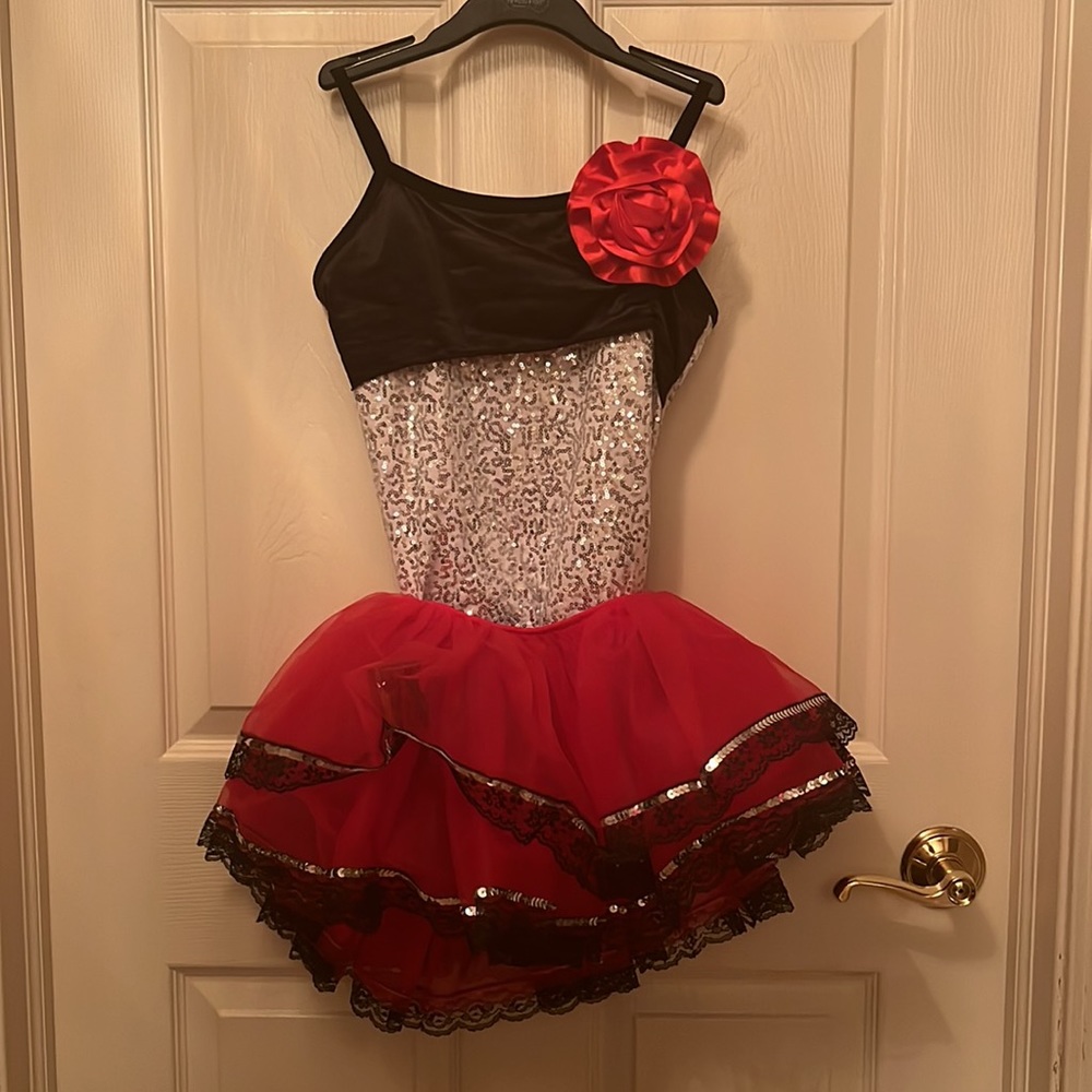 Child’s Red, Black & White Ballerina Costume Sz Child’s Large